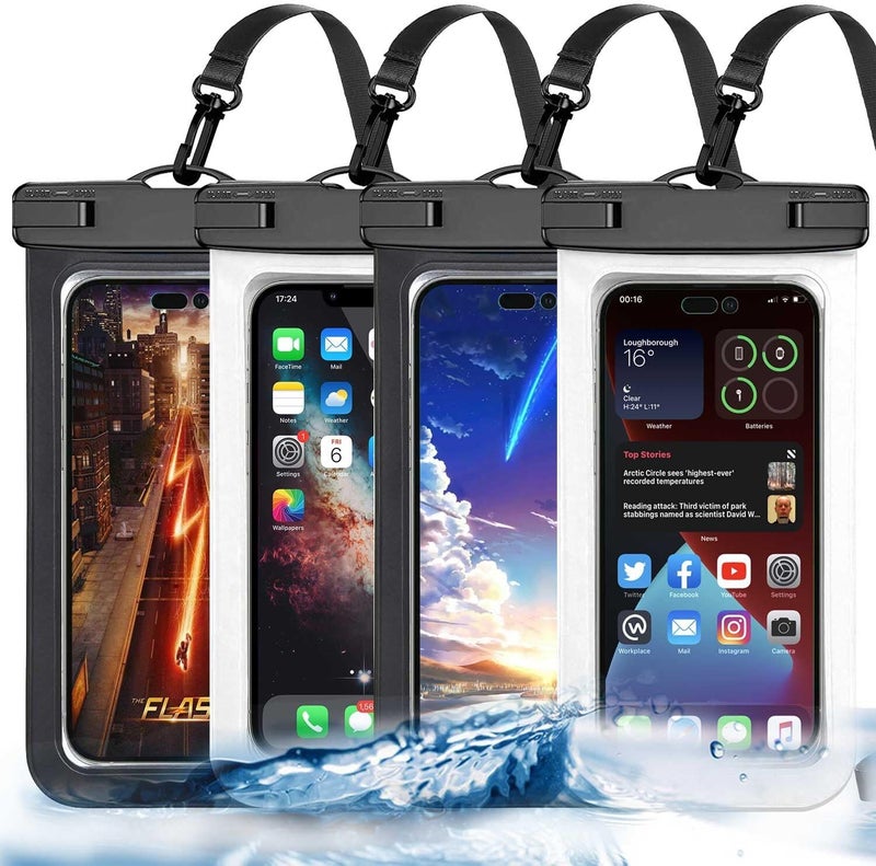 Famoby Up to 8.3" 4 Pack Black White Universal Waterproof Phone Pouch, Large Phone Waterproof Case Dry Bag,Protection Level: IP68,Outdoor Sports for Apple iPhone,Samsung,and More,Black,White - Image 1